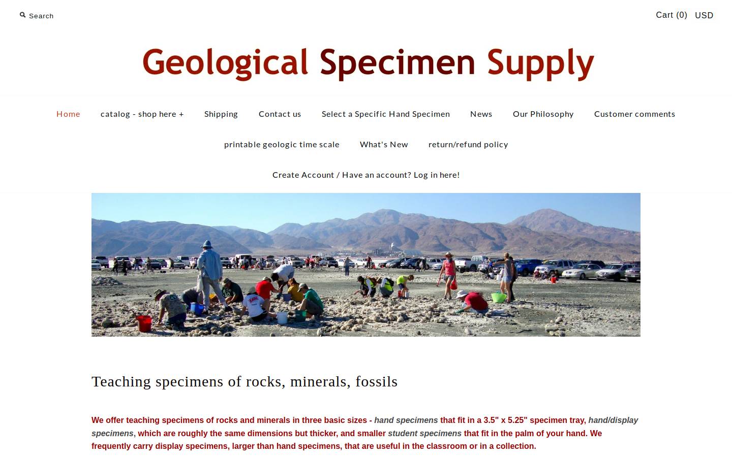 geologicalspecimensupply.com homepage screenshot