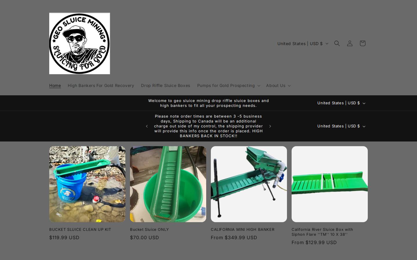 geosluicemining.com homepage screenshot