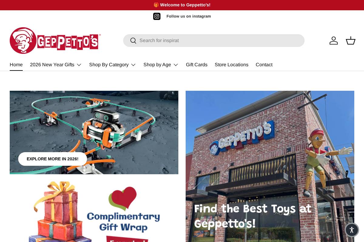 geppettostoys.com homepage screenshot