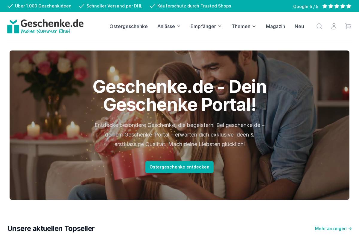 Geschenke.de homepage screenshot