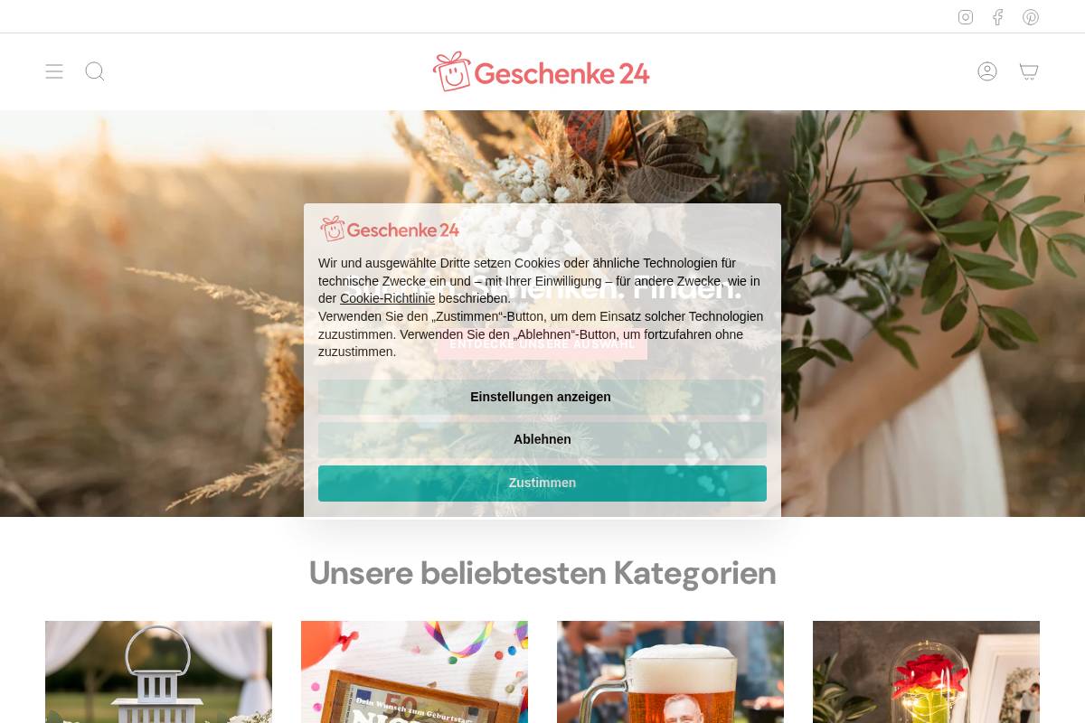 Geschenke 24 homepage screenshot