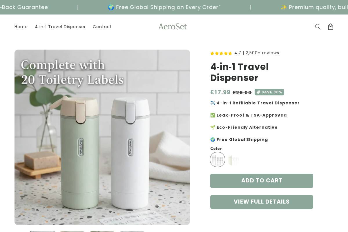 getaeroset.com homepage screenshot