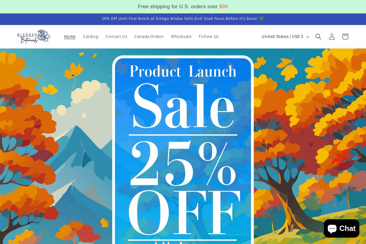 getblessedbotanicals.com homepage screenshot