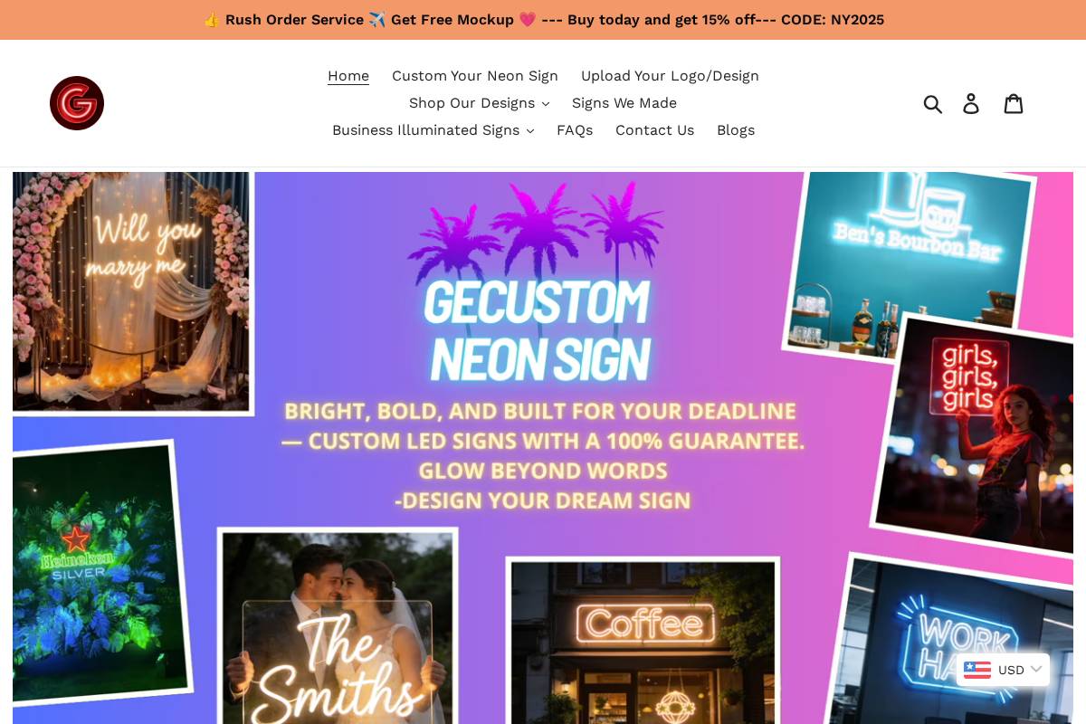 getcustomneonsigns.com homepage screenshot