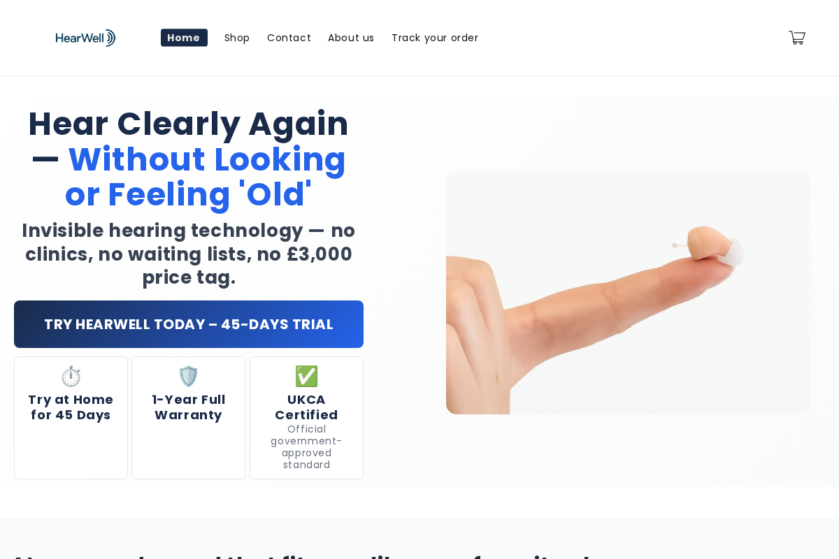 HearWell homepage screenshot