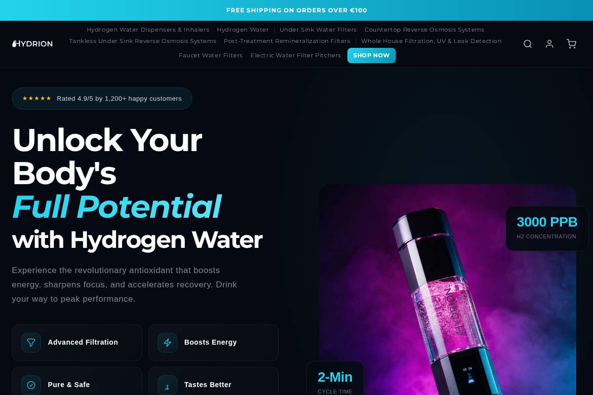 gethydrion.com homepage screenshot