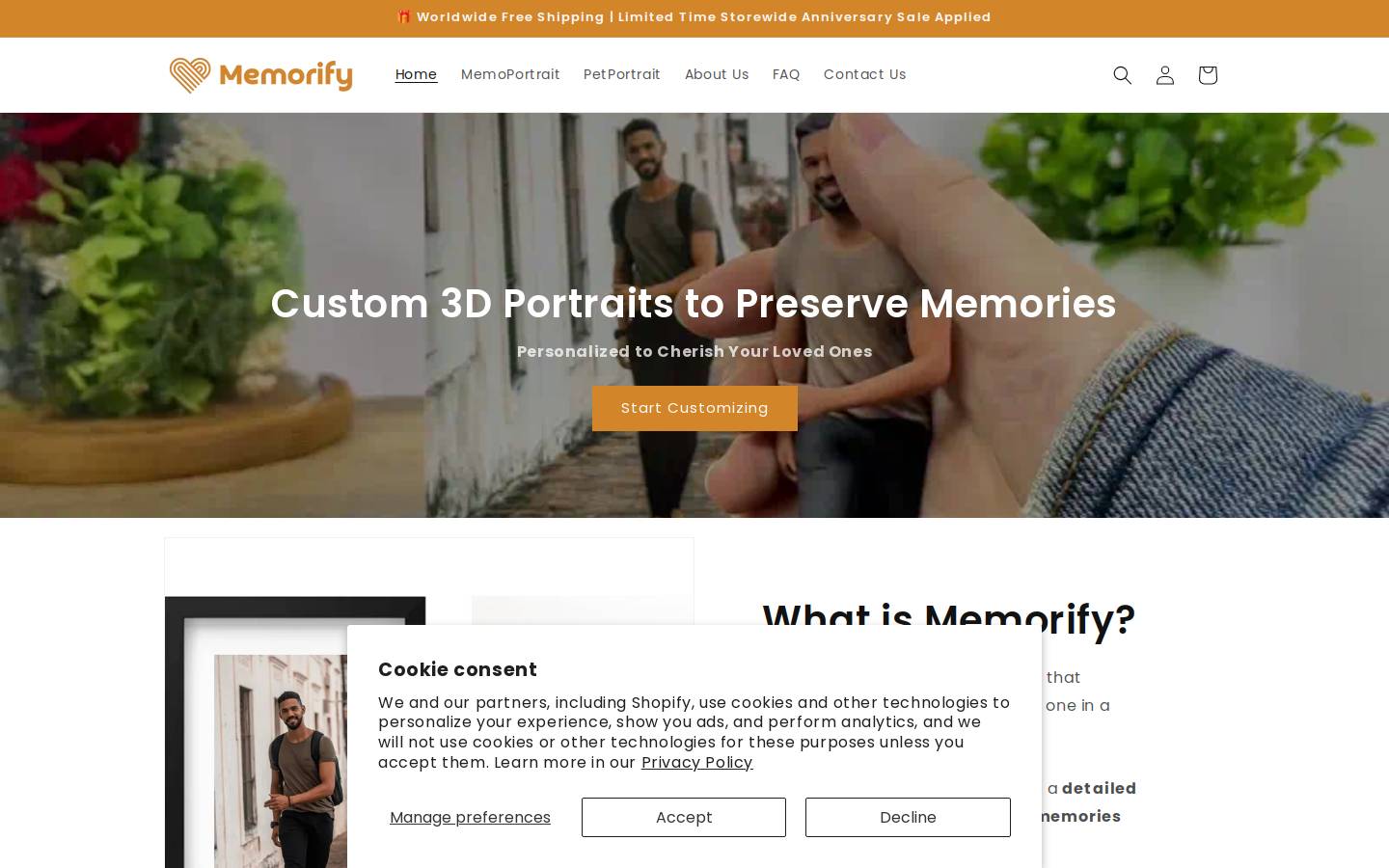 Getmemorify homepage screenshot