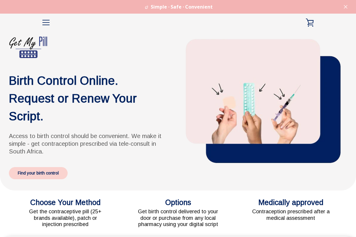 Get My Pill homepage screenshot