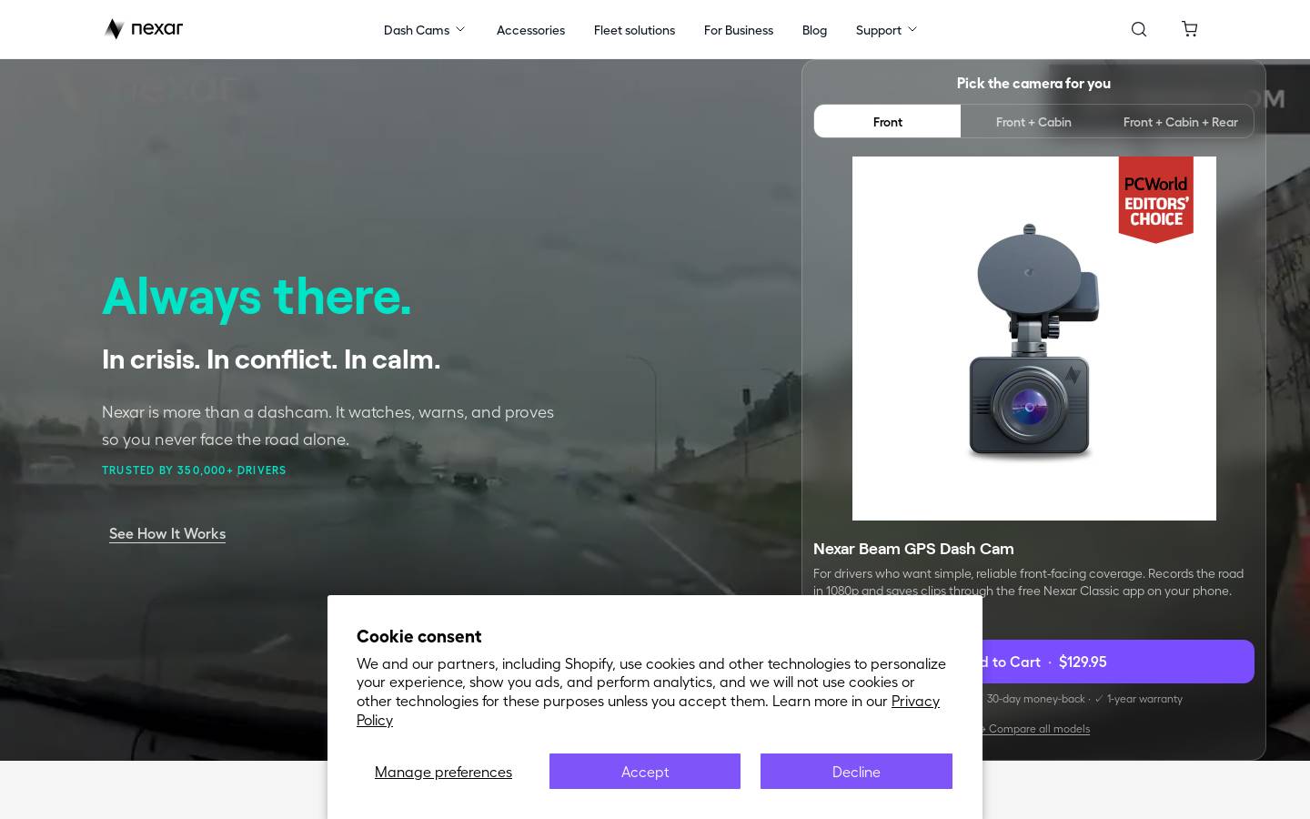 Nexar Fleets homepage screenshot