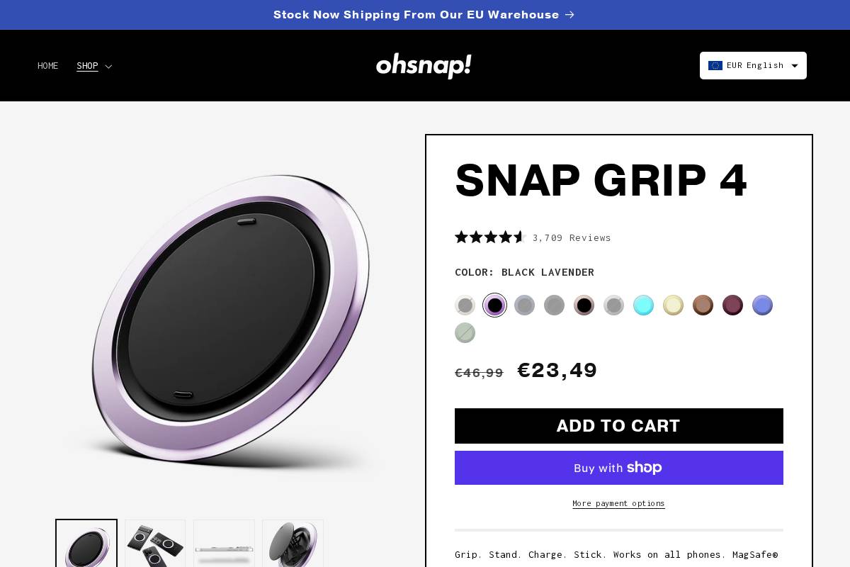 OhSnap Store homepage screenshot