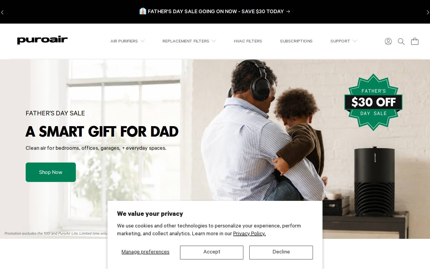Getpuroair homepage screenshot