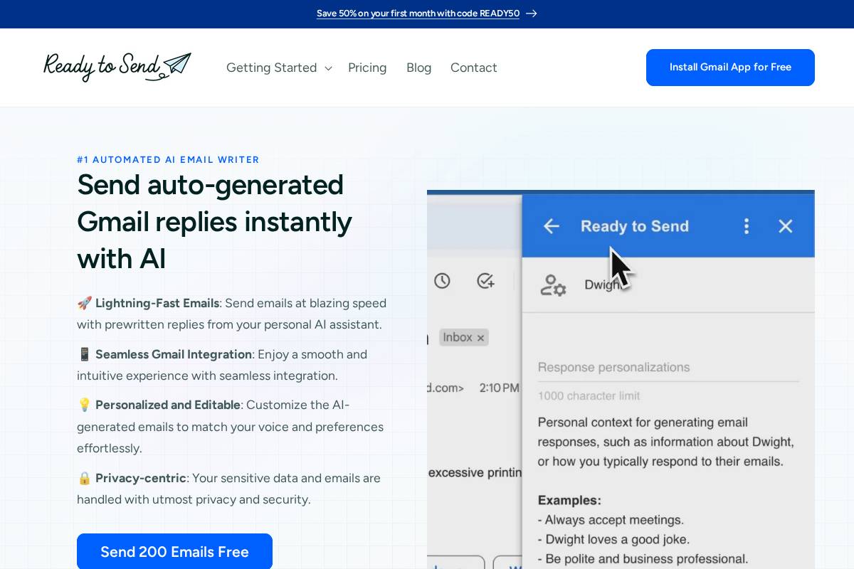 getreadytosend.com homepage screenshot