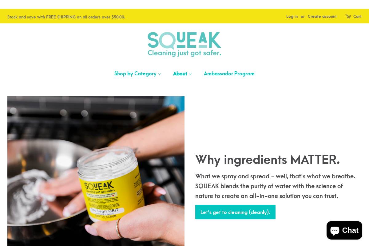 getsqueakywithus.com homepage screenshot