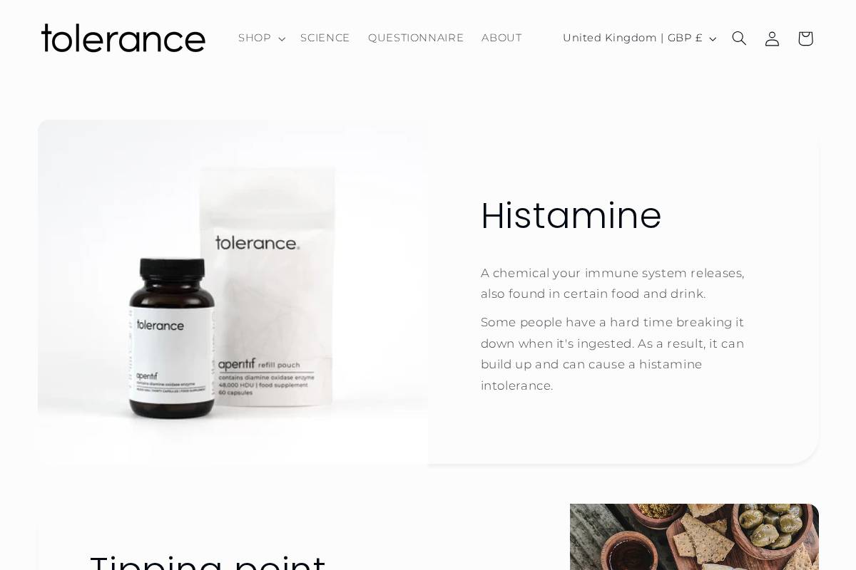 Tolerance homepage screenshot