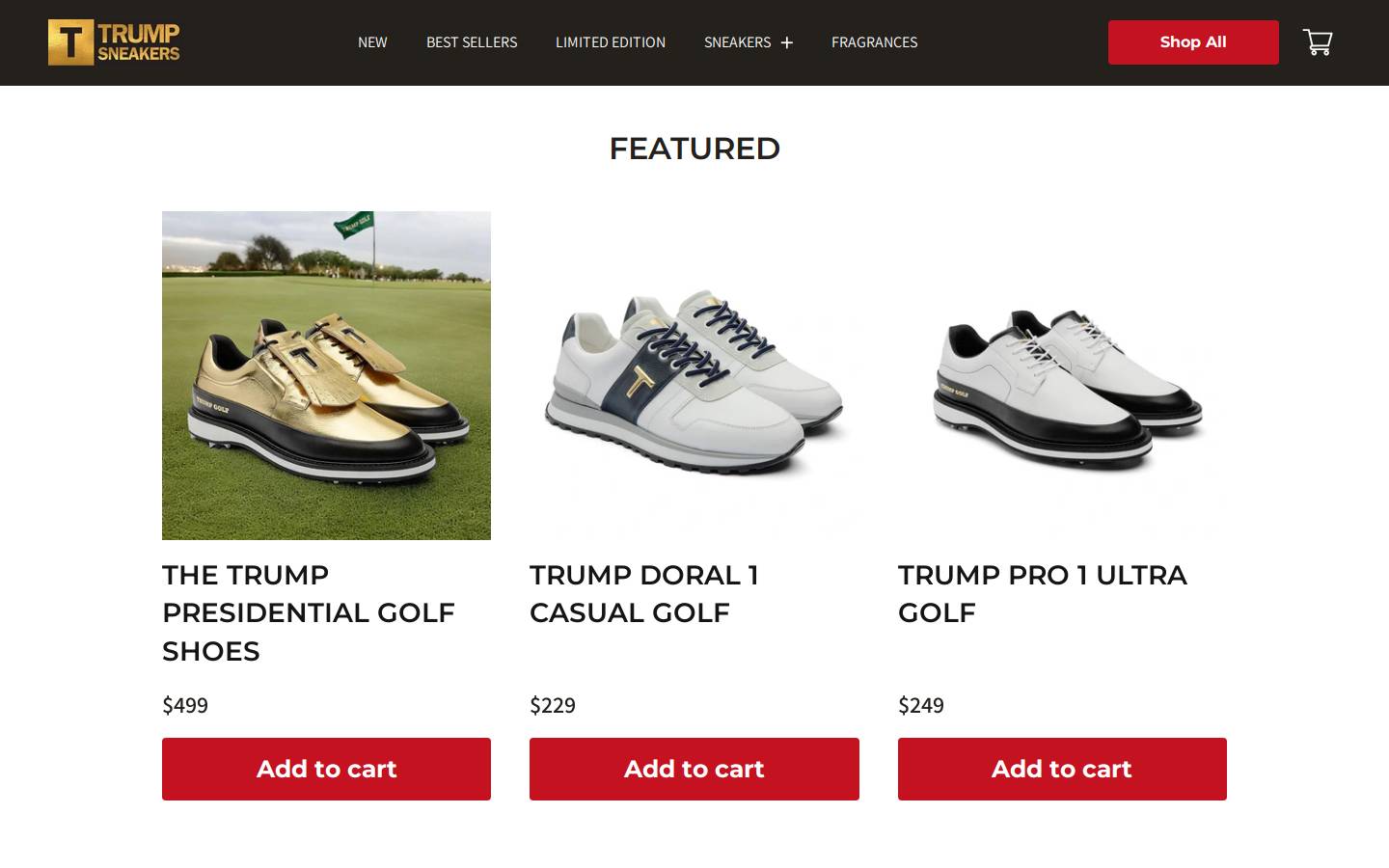 gettrumpsneakers.com homepage screenshot
