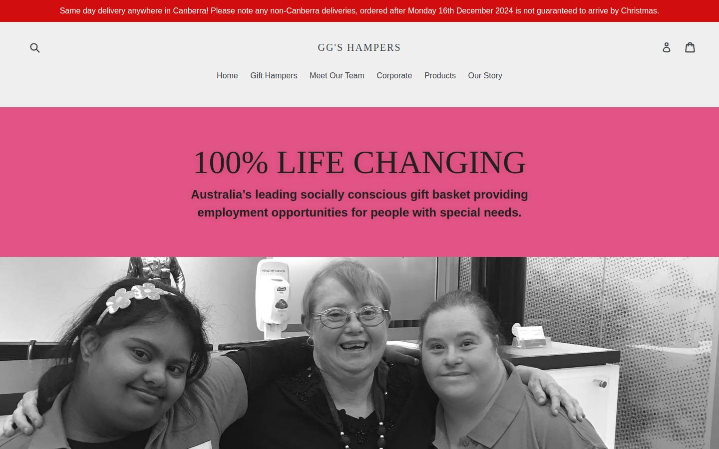 ggshampers.com.au homepage screenshot