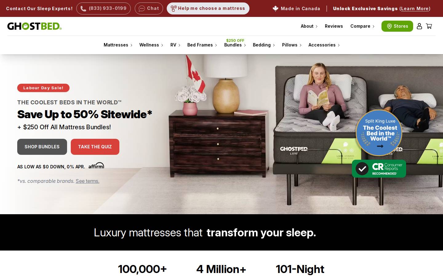 ghostbed.ca homepage screenshot