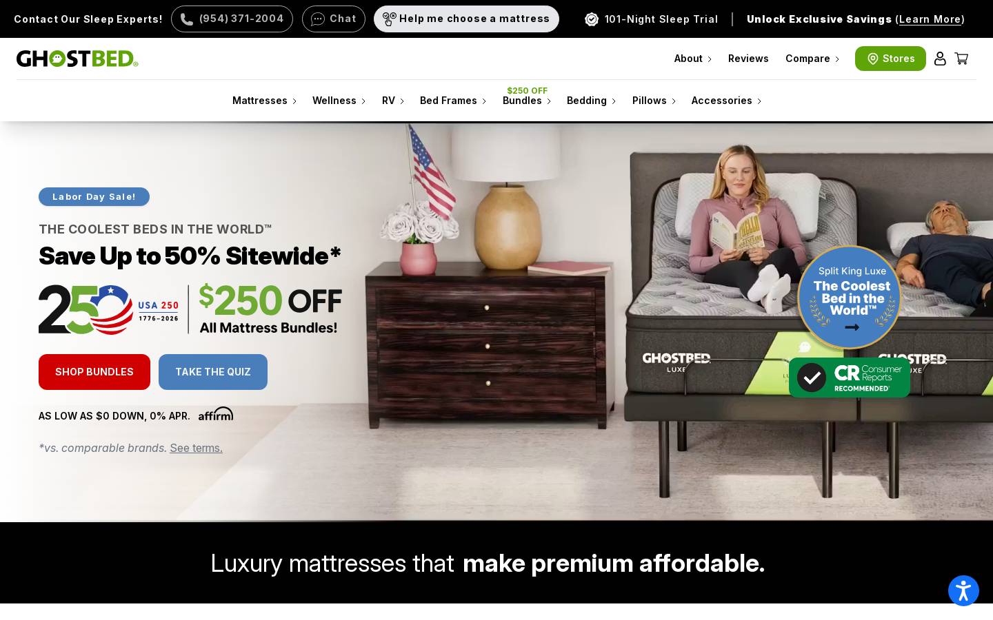 GhostBed homepage screenshot