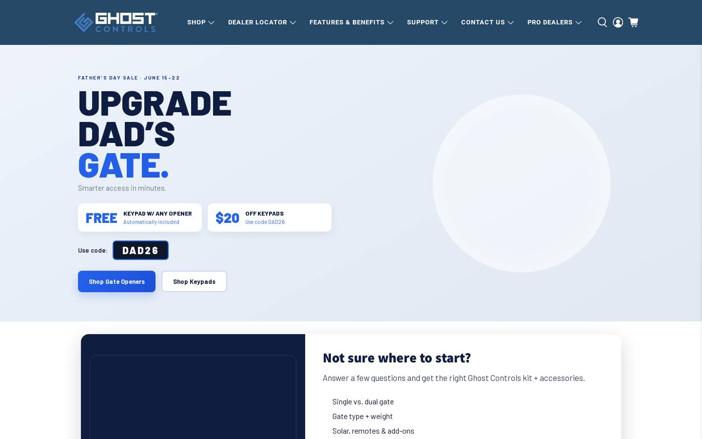 Ghost Controls homepage screenshot