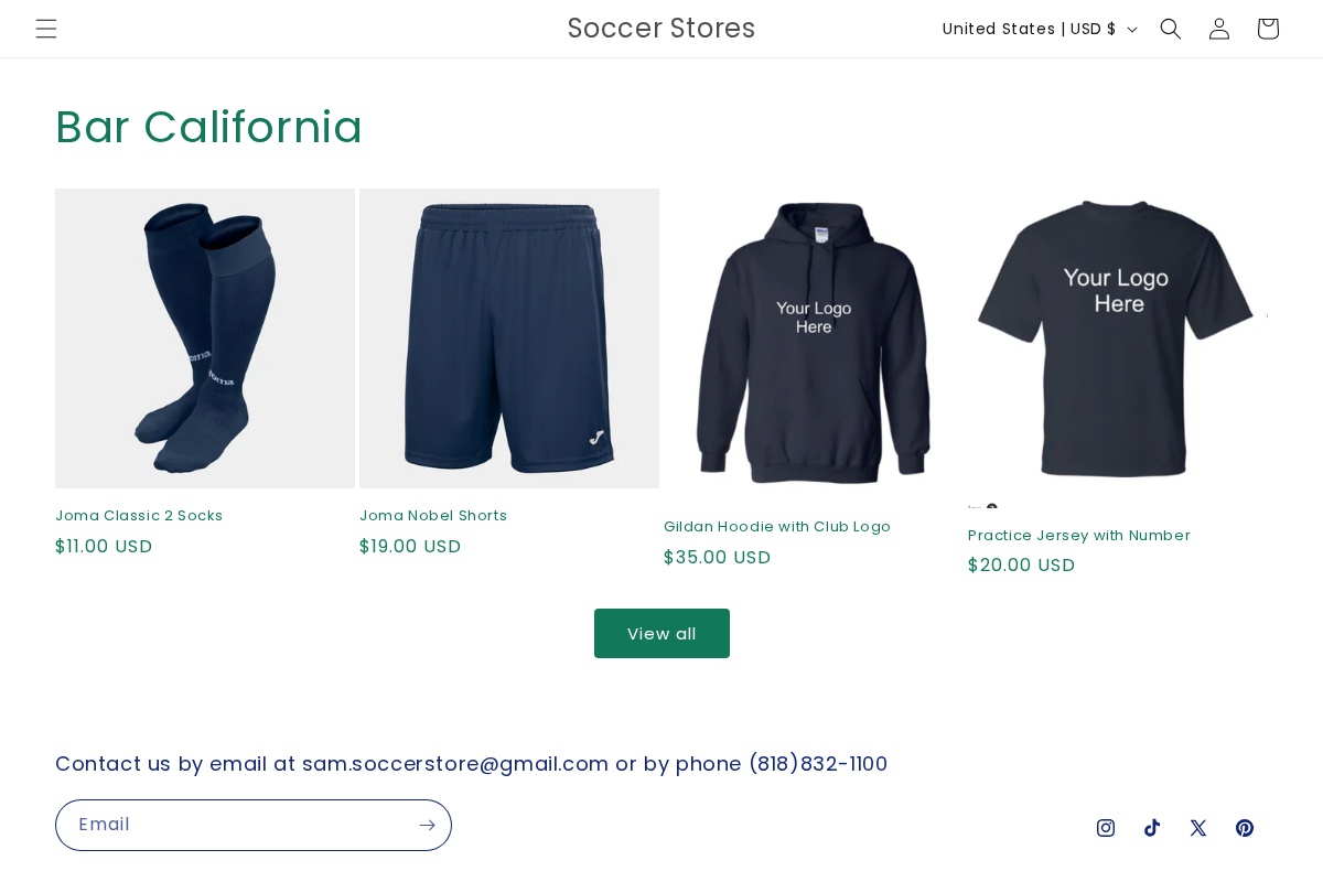 Soccer Stores homepage screenshot