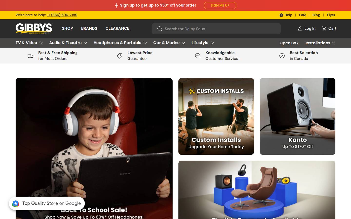 gibbyselectronicsupermarket.ca homepage screenshot