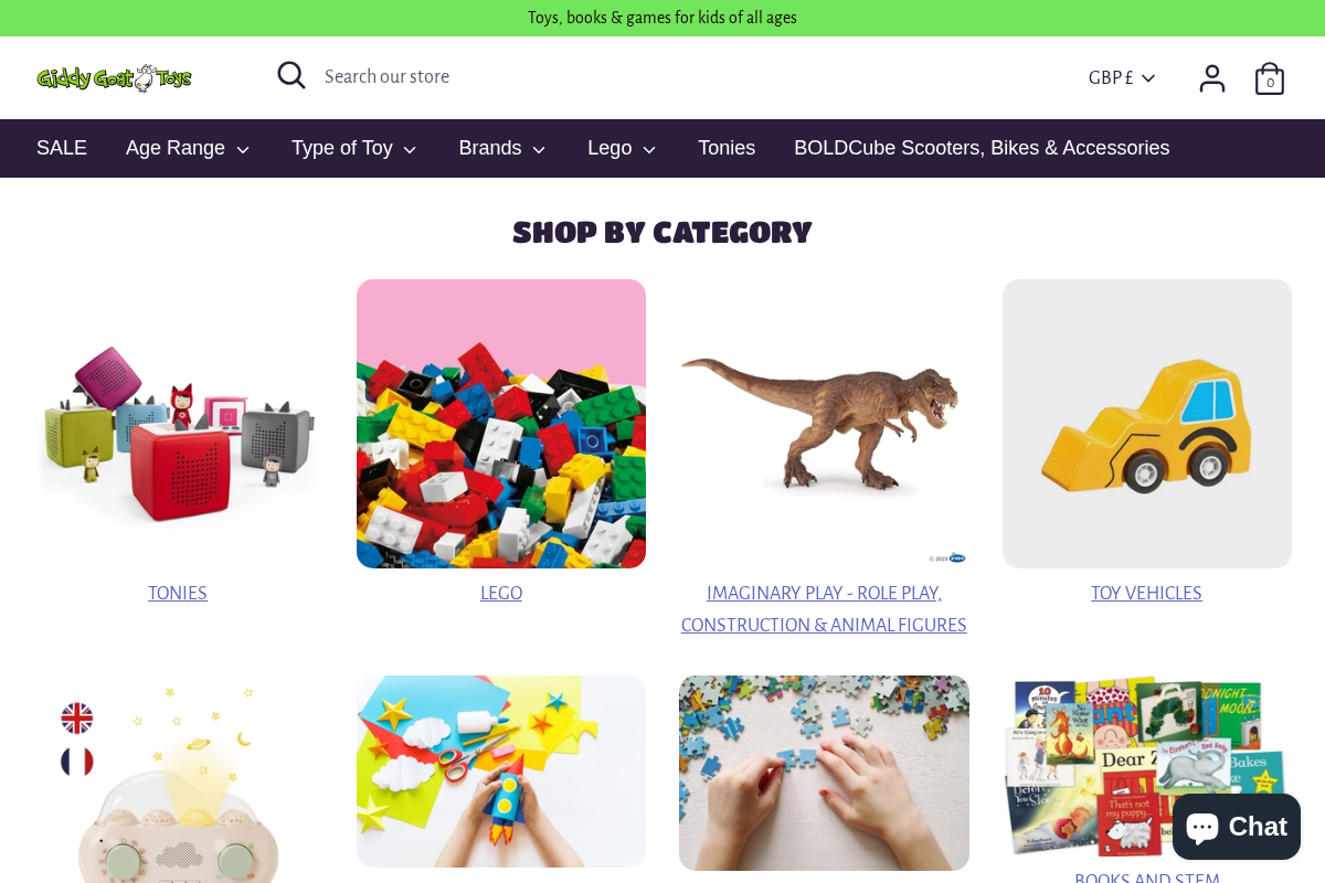 Giddy Goat Toys homepage screenshot