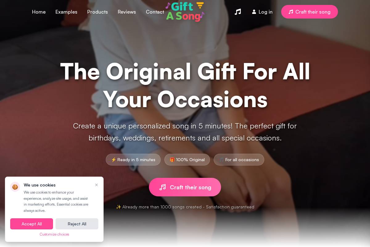 Gift A Song homepage screenshot