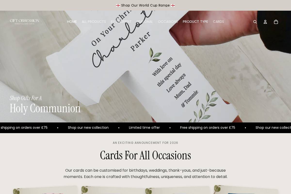 Gift Obsession homepage screenshot