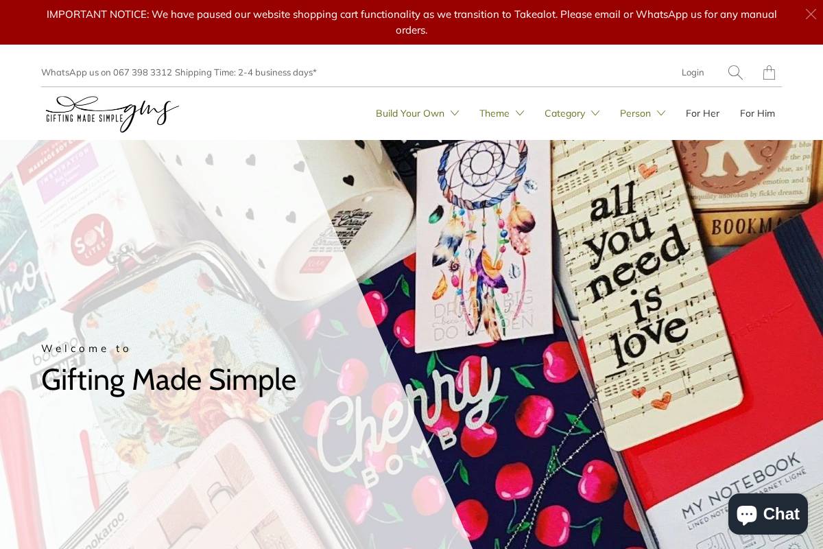 giftingmadesimple.co.za homepage screenshot