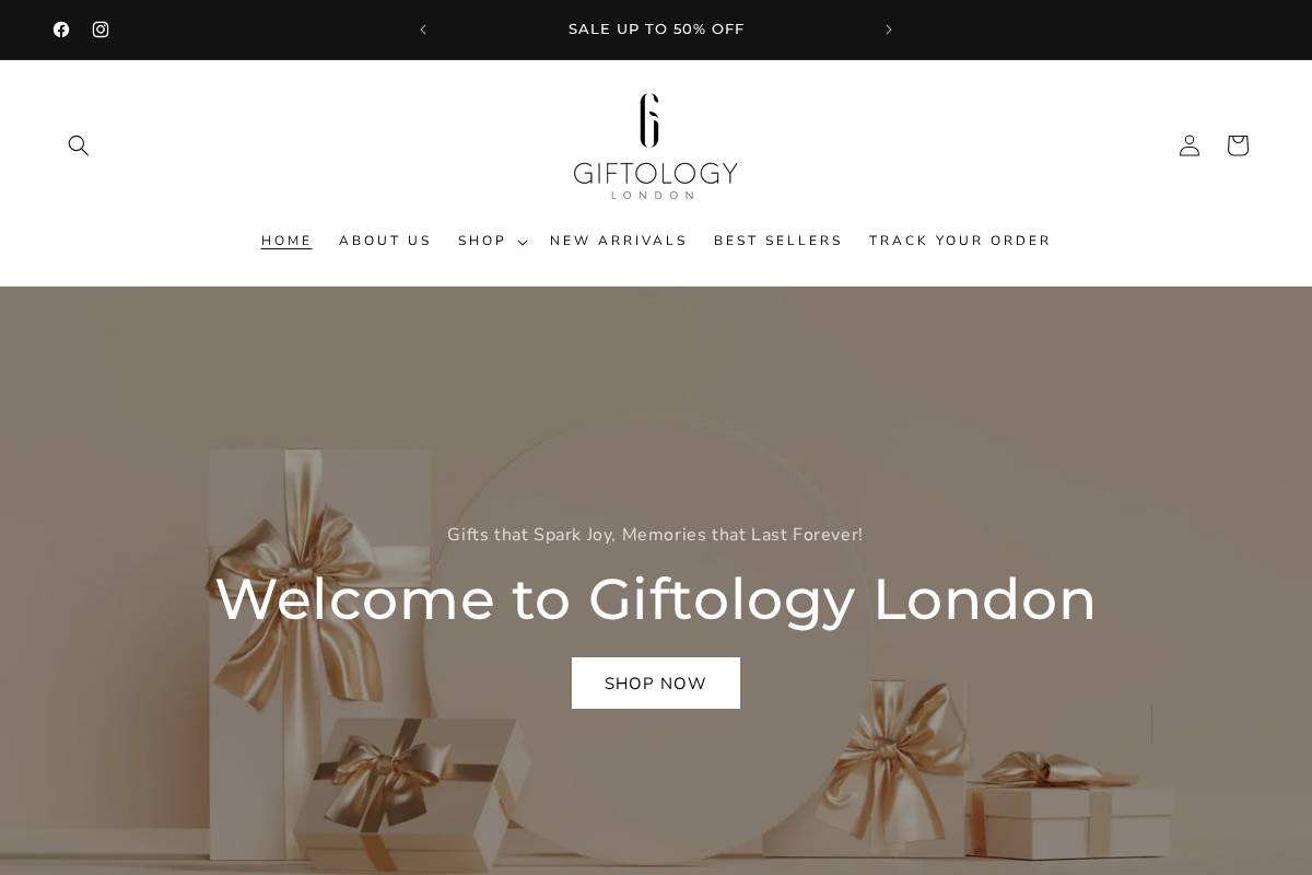 Giftologylondon homepage screenshot