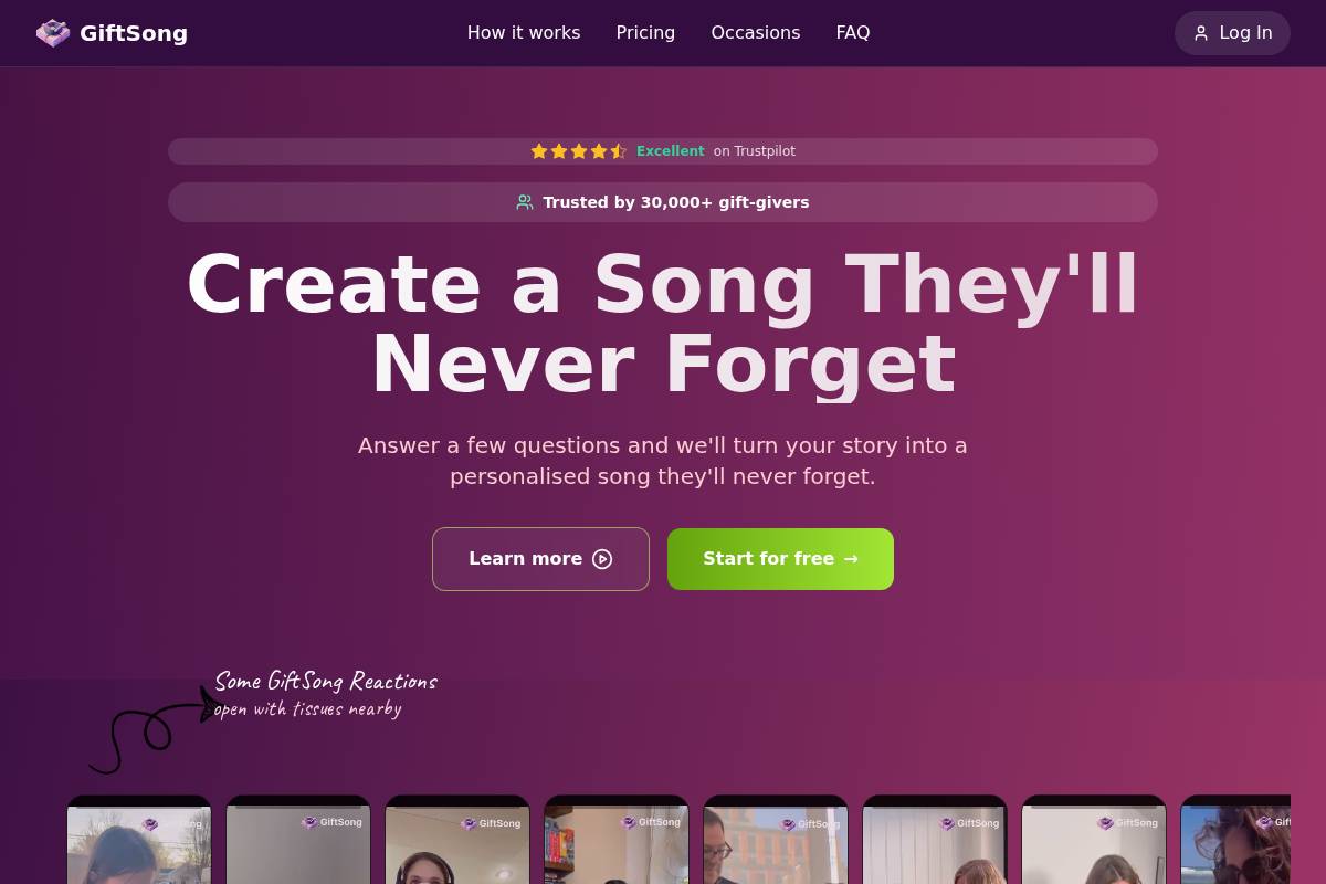 GiftSong homepage screenshot
