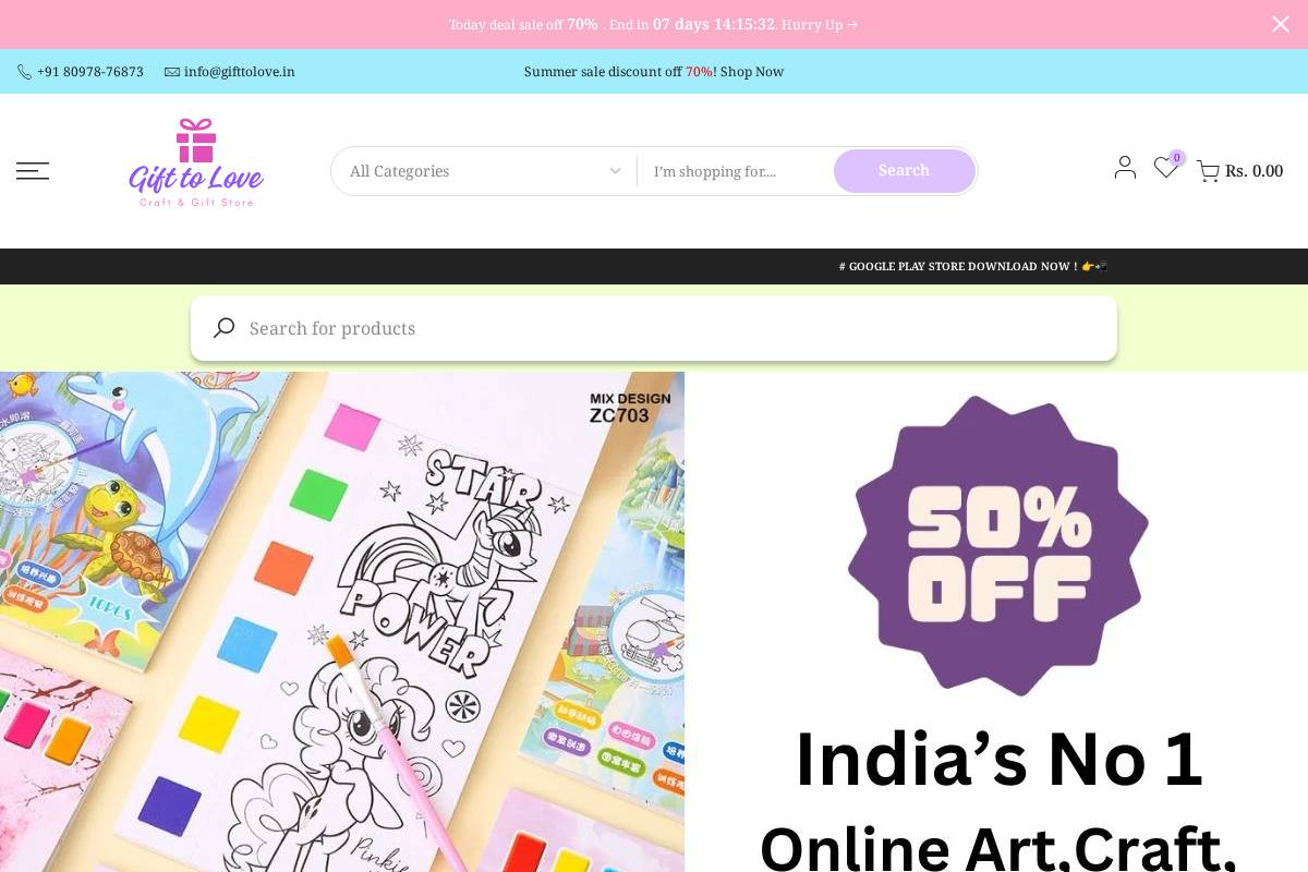 gifttolove.in homepage screenshot