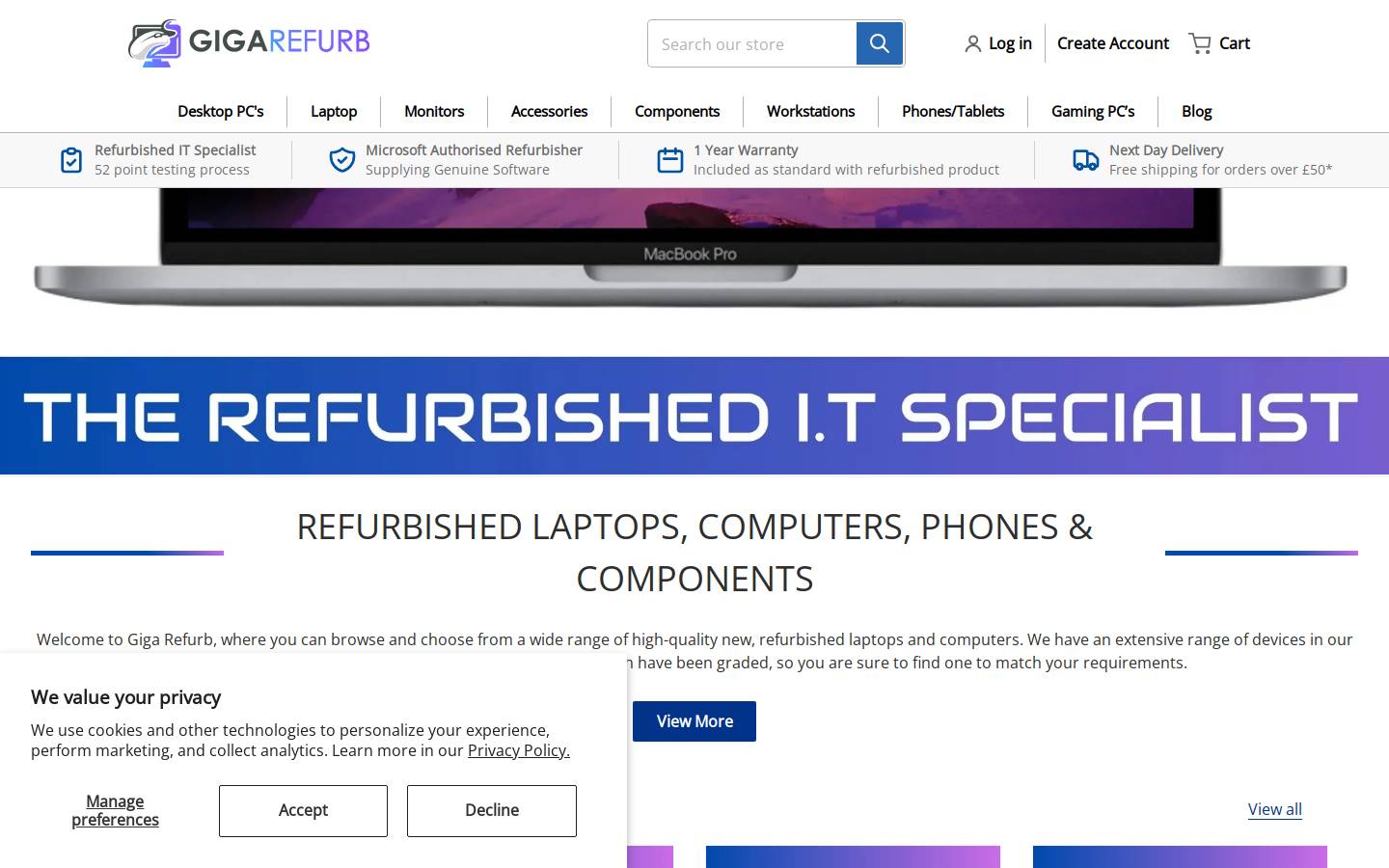 GIGAREFURB homepage screenshot