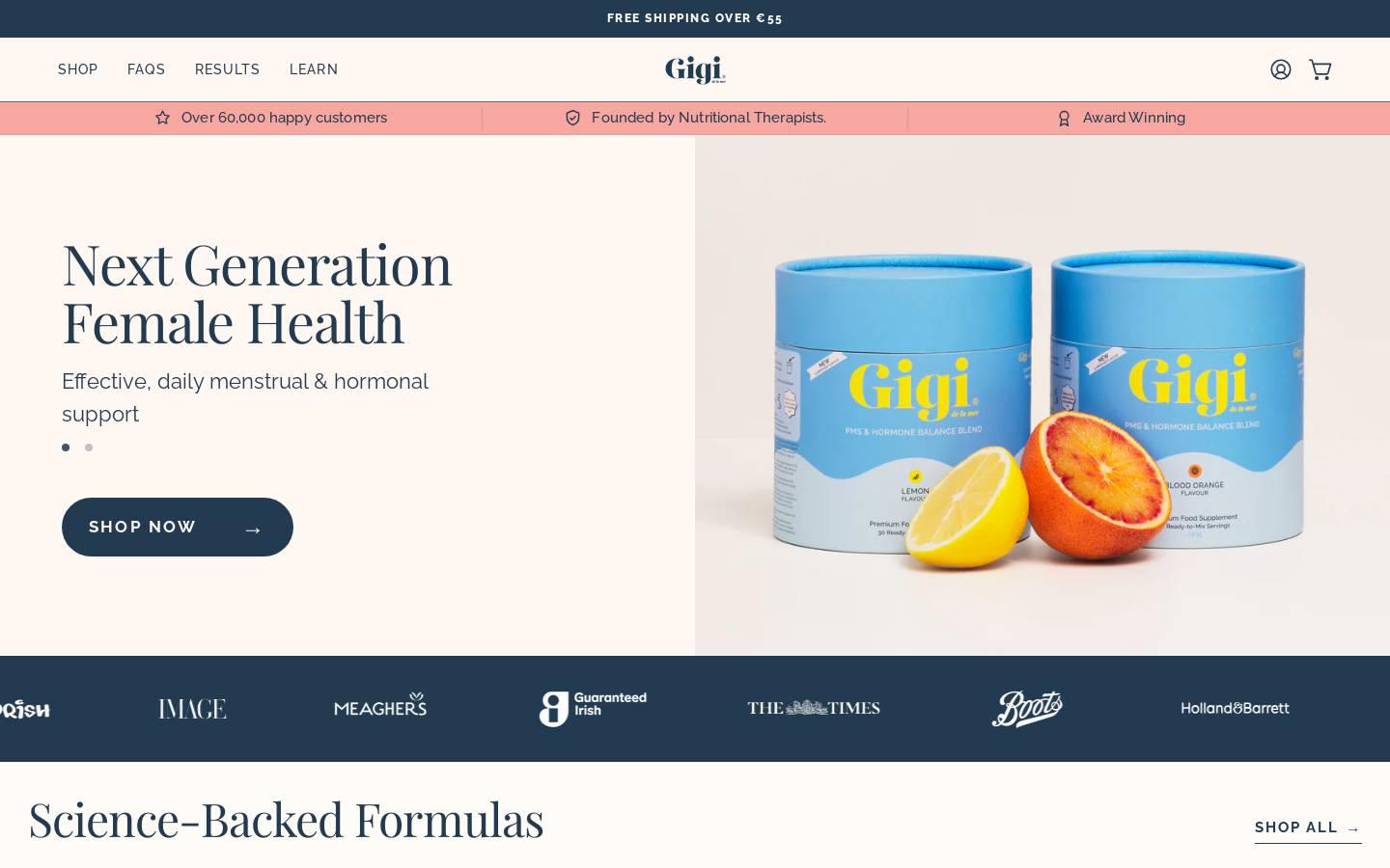 Gigi Supplements homepage screenshot