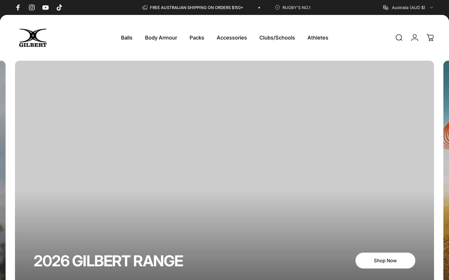 Gilbert Rugby homepage screenshot