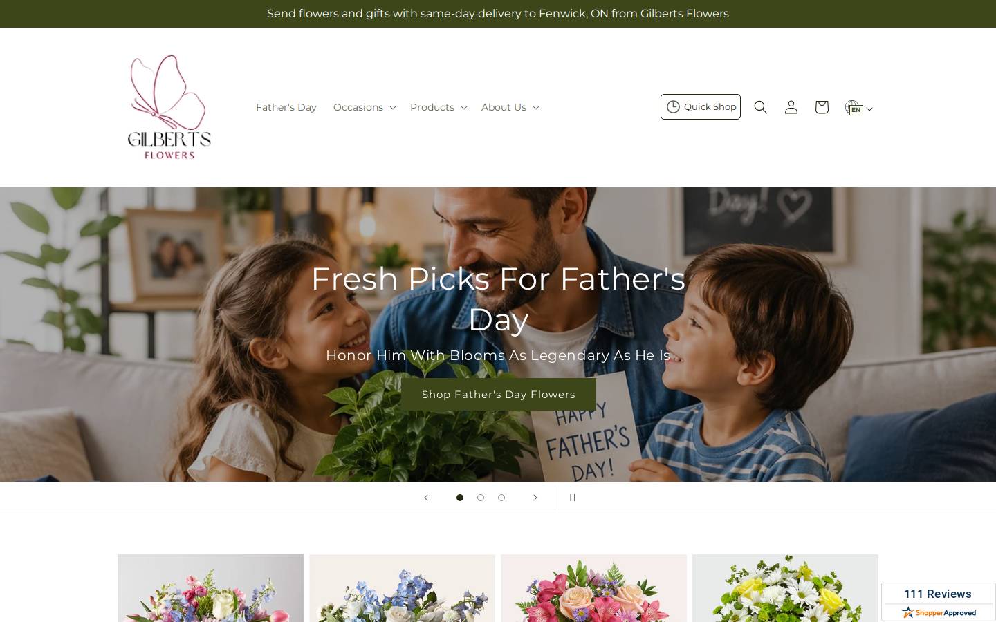 gilbertsflowers.ca homepage screenshot