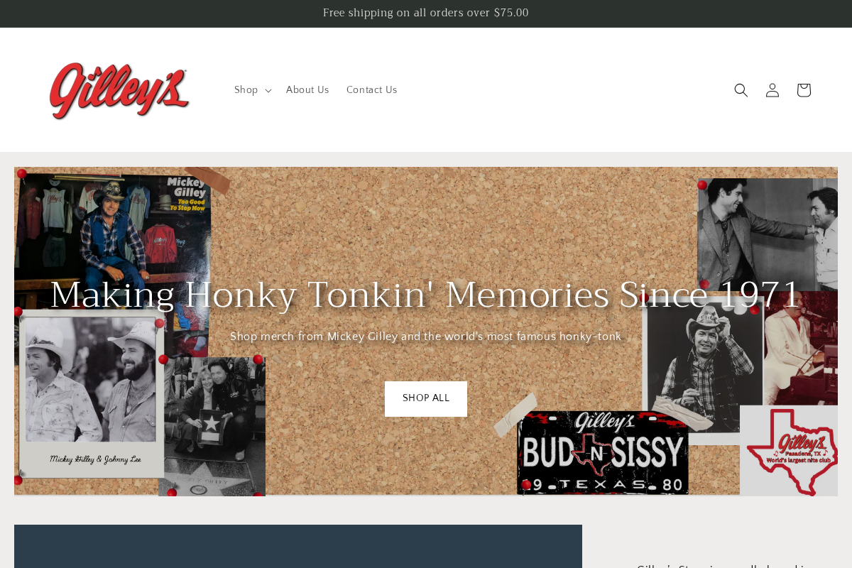 Gilley's Store homepage screenshot