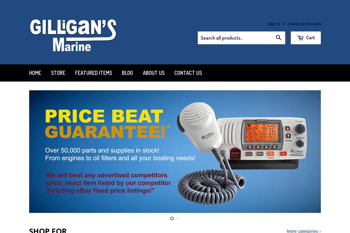 gilligansmarine.com homepage screenshot