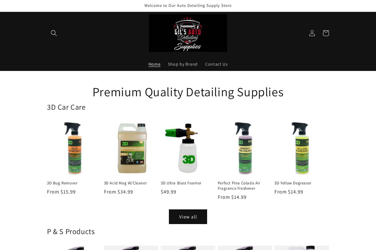 gilsautodetailingsupplies.com homepage screenshot