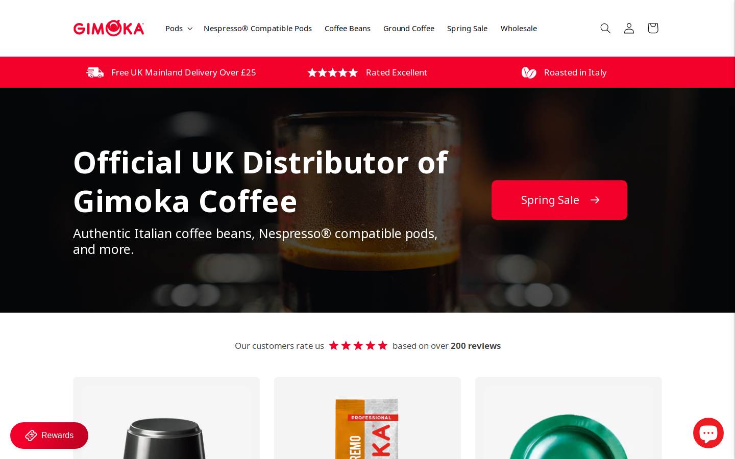 Gimoka Coffee UK homepage screenshot