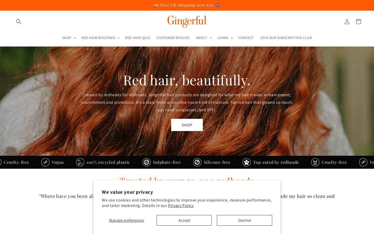 Gingerful homepage screenshot