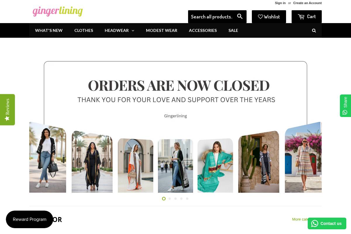 gingerlining.com homepage screenshot