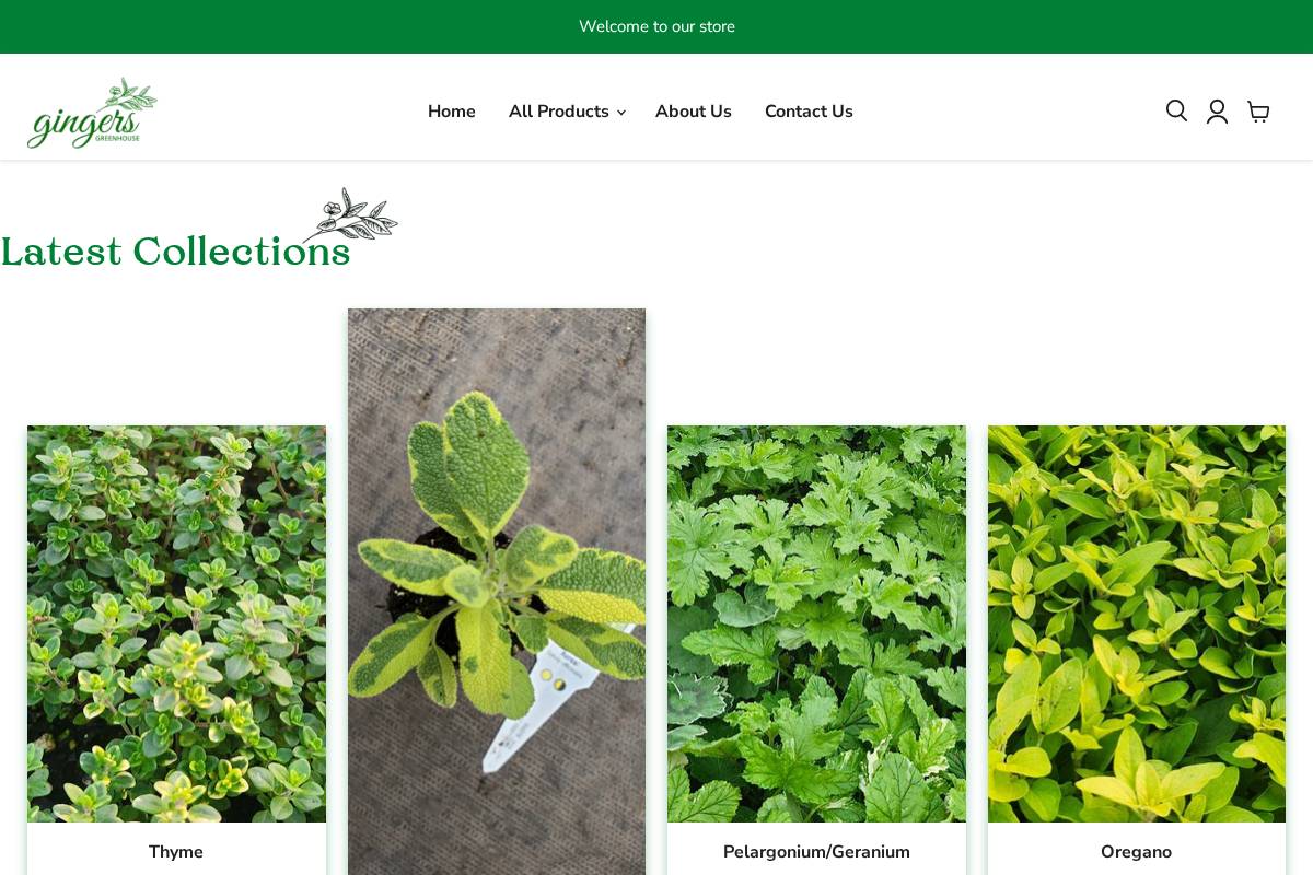 gingers-greenhouse.com homepage screenshot