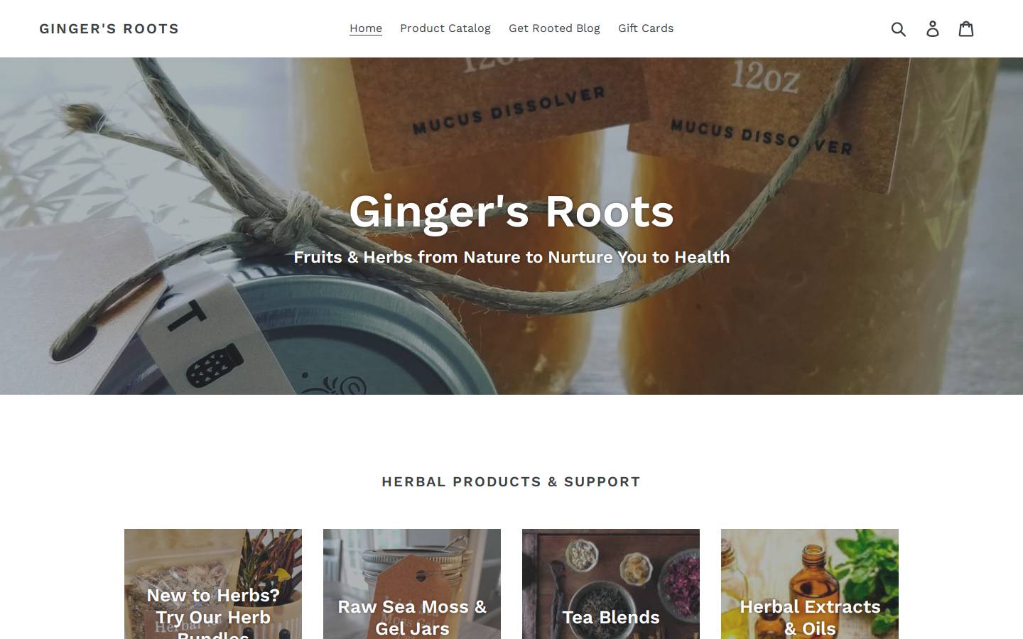 gingersroots.com homepage screenshot