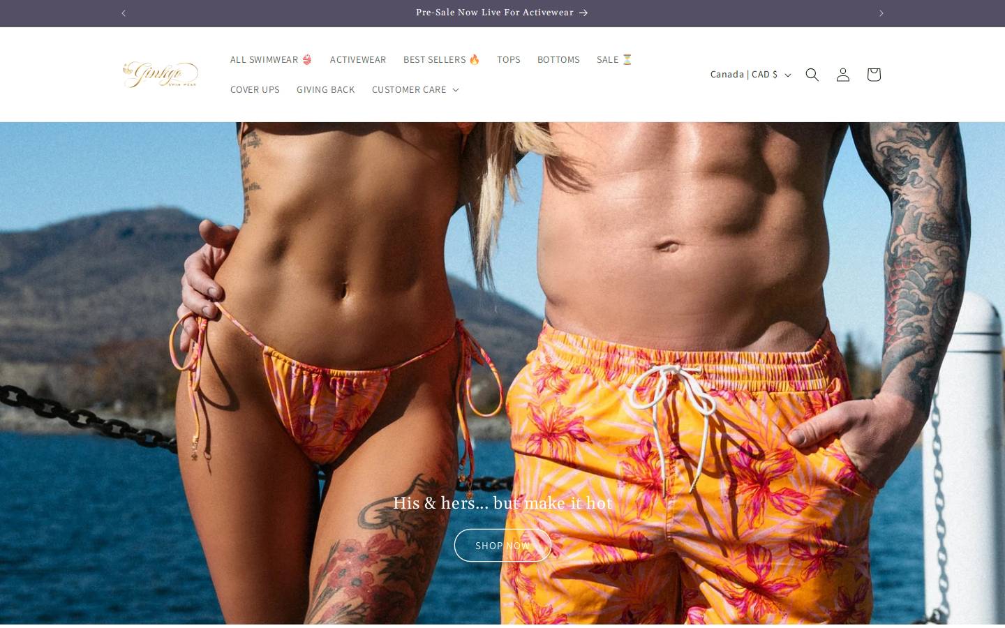 ginkgoswimwear.com homepage screenshot