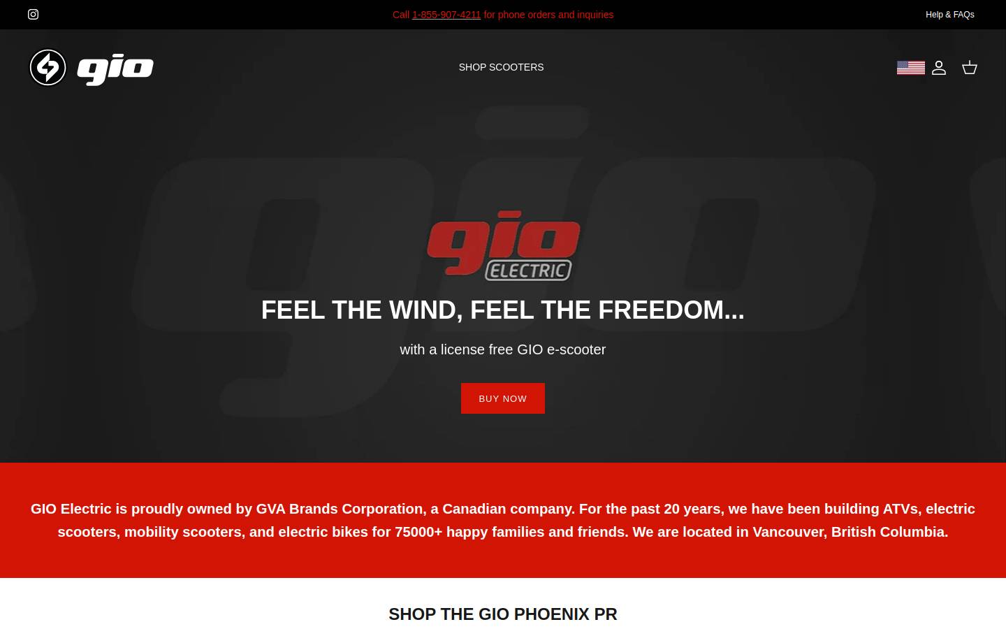 gioescooters.com homepage screenshot