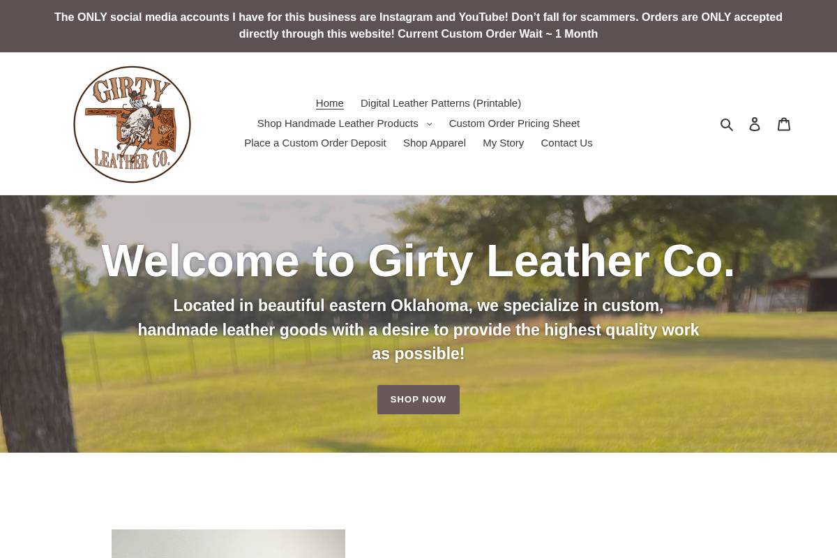 girtyleatherco.com homepage screenshot