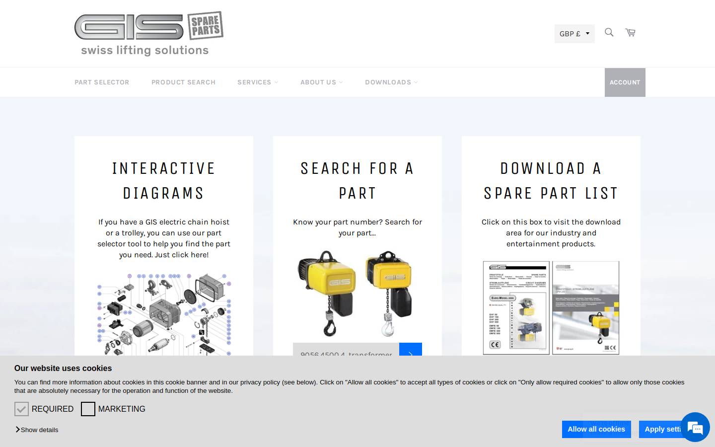 gisspares.co.uk homepage screenshot