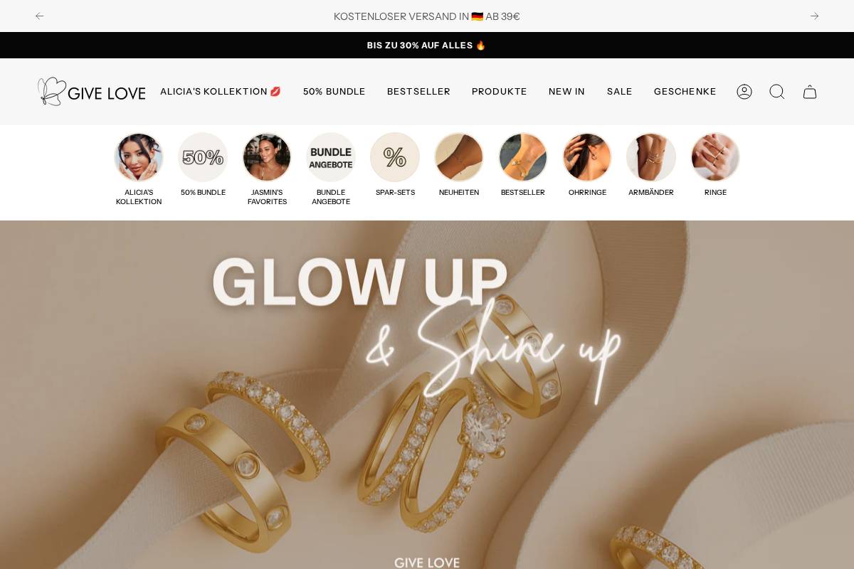 GIVE LOVE JEWELRY homepage screenshot