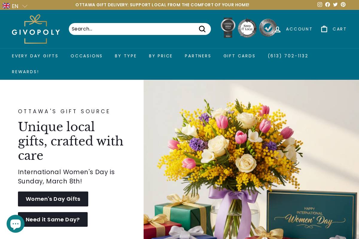 Givopoly Ottawa Gift Delivery homepage screenshot